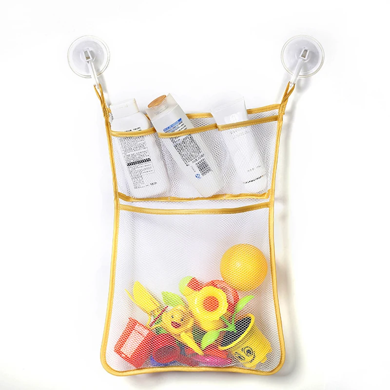 Kids Storage Toys - ของเล่นอาบน้ำสีขาวชมพู ถุงตาข่ายเก็บของเล่นเด็กพร้อมจุกดูดสุญญากาศอย่างดี กระเป๋าตาข่ายสำหรับจัดระเบียบของเล่นในห้องน้ำสำหรับเด็กเล็ก