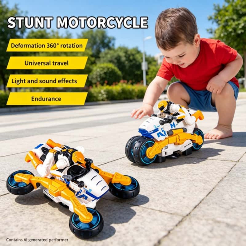 Kids' Toys - มอเตอร์ไซค์แปลงรูปได้พร้อมไฟและเสียงเพลง หมุนได้ 360 องศา ของเล่นเด็ก รถของเล่นแปลงรูปได้