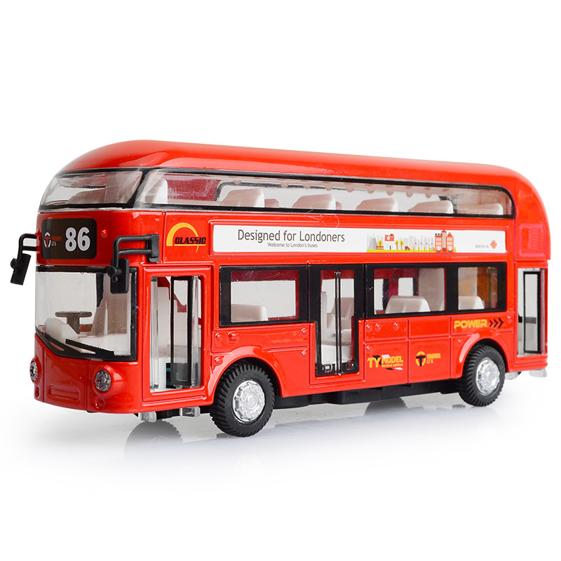 Kids Toys London - 17 ซม.Double Decker London Bus เสียงกระพริบประตูเปิดหรูหรารถบัสรถของเล่นเด็กคริสต์มาสของขวัญ