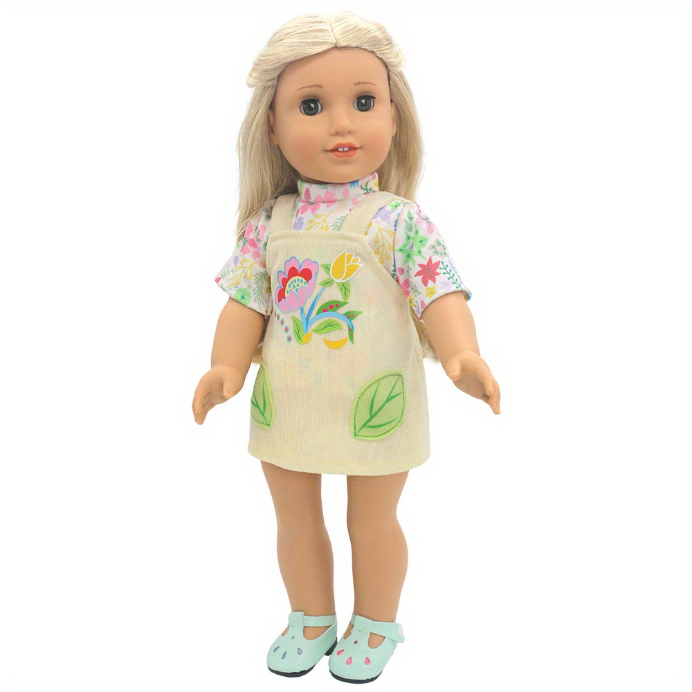 Kids Toys Resale - เสื้อผ้าตุ๊กตาลายดอกไม้สีเหลืองอ่อนและใบไม้ 1 ชุดสําหรับตุ๊กตาสาวขนาด 18 นิ้ว (45.7