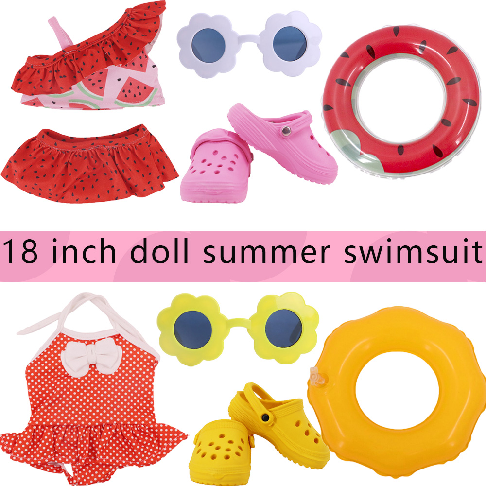 Kids Toys Resale - ชุดว่ายน้ำลายเกล็ดปลาสำหรับตุ๊กตาเด็ก 43 ซม. และตุ๊กตาอเมริกัน 18 นิ้ว,