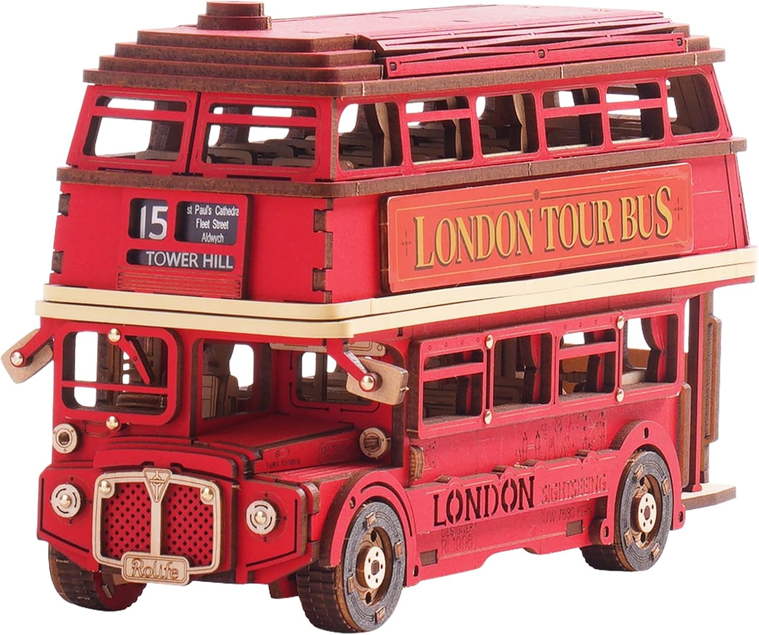 Kids Toys London - Robotime รถบัสทัวร์ลอนดอน 3D โมเดลไม้ ของเล่นรถไม้สำหรับประกอบเป็นงานฝีมือ ของสะสม