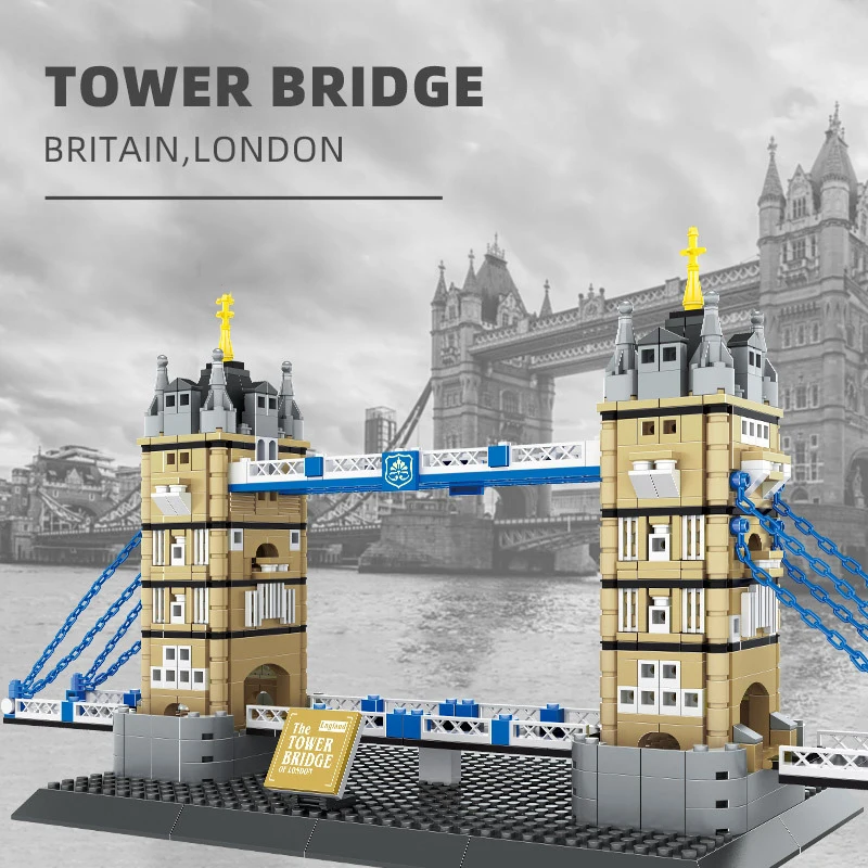 Kids Toys London - Creative Construction Worldที่มีชื่อเสียงอาคารโมเดิร์นอิฐสถาปัตยกรรมรุ่นEngland London Tower Bridgeของเล่นคอลเลกชันสําหรับเด็ก