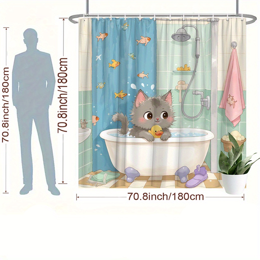 ม่านอาบน้ำลายการ์ตูนแมวสีเทา ล - Rubber Duck Bath บทวิจารณ์และราคา